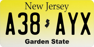 NJ license plate A38AYX