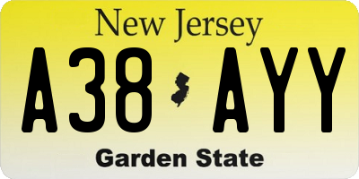 NJ license plate A38AYY