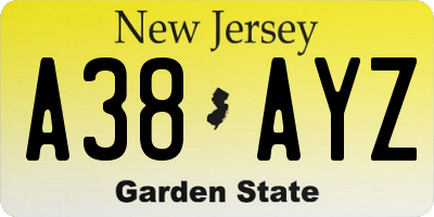NJ license plate A38AYZ