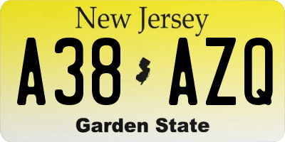 NJ license plate A38AZQ