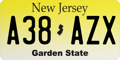 NJ license plate A38AZX