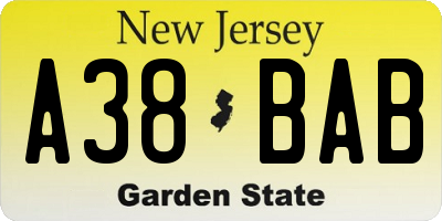 NJ license plate A38BAB