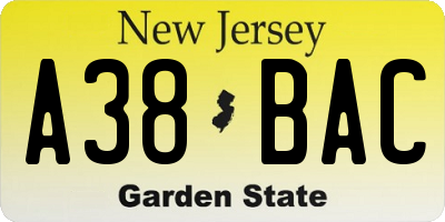 NJ license plate A38BAC