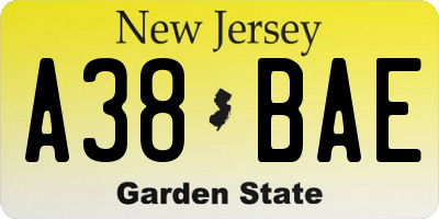 NJ license plate A38BAE