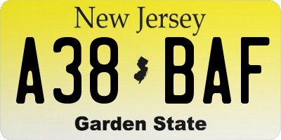 NJ license plate A38BAF