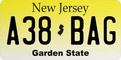 NJ license plate A38BAG