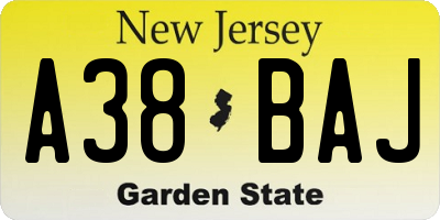 NJ license plate A38BAJ