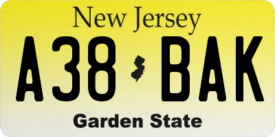 NJ license plate A38BAK