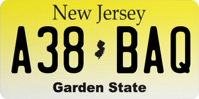 NJ license plate A38BAQ