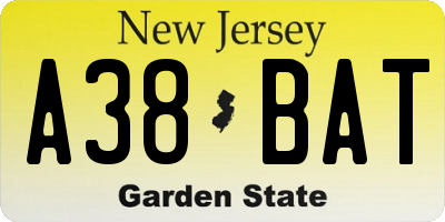 NJ license plate A38BAT