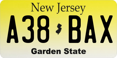 NJ license plate A38BAX
