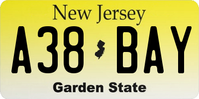 NJ license plate A38BAY