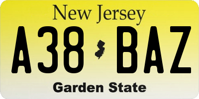 NJ license plate A38BAZ