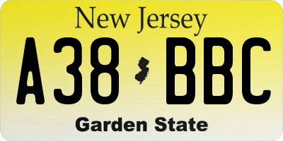 NJ license plate A38BBC