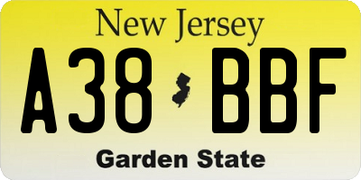 NJ license plate A38BBF