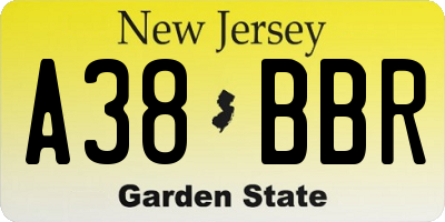 NJ license plate A38BBR