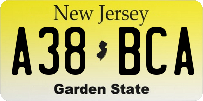 NJ license plate A38BCA