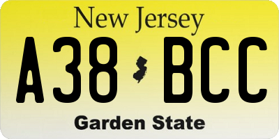 NJ license plate A38BCC