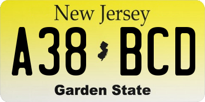 NJ license plate A38BCD