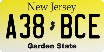 NJ license plate A38BCE
