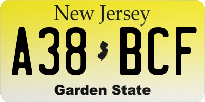 NJ license plate A38BCF