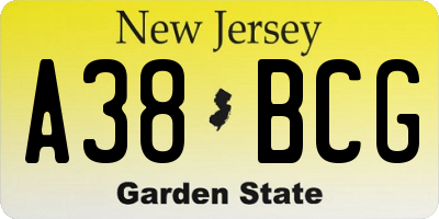NJ license plate A38BCG
