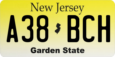 NJ license plate A38BCH