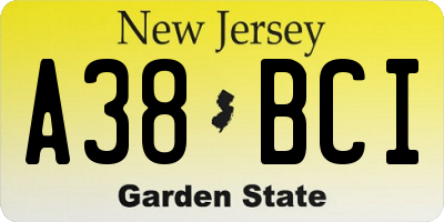 NJ license plate A38BCI