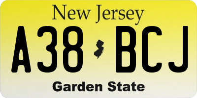 NJ license plate A38BCJ
