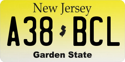 NJ license plate A38BCL