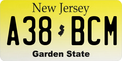NJ license plate A38BCM