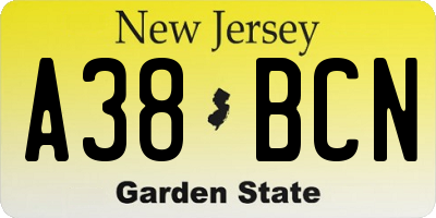 NJ license plate A38BCN