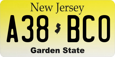 NJ license plate A38BCO