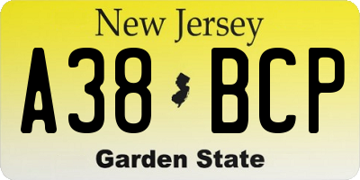 NJ license plate A38BCP