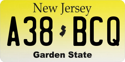 NJ license plate A38BCQ