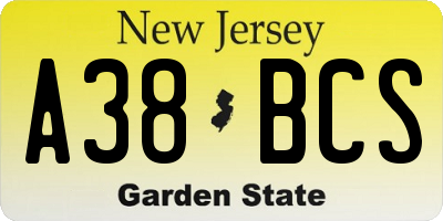 NJ license plate A38BCS