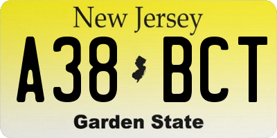 NJ license plate A38BCT