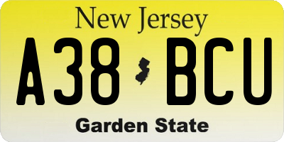 NJ license plate A38BCU