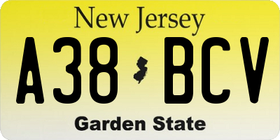 NJ license plate A38BCV