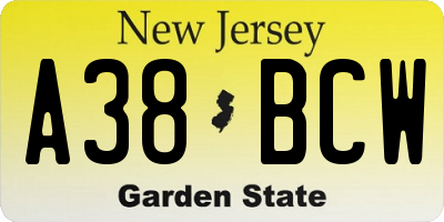 NJ license plate A38BCW