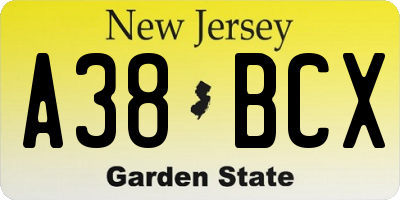NJ license plate A38BCX