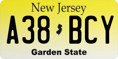 NJ license plate A38BCY