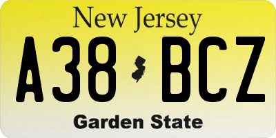 NJ license plate A38BCZ