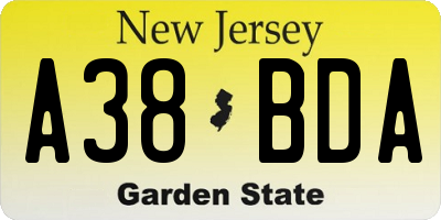 NJ license plate A38BDA