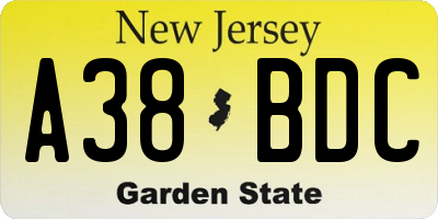 NJ license plate A38BDC