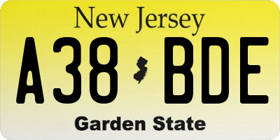 NJ license plate A38BDE