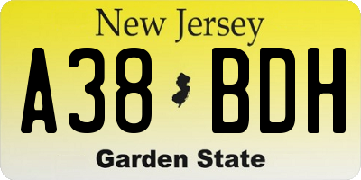 NJ license plate A38BDH