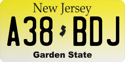 NJ license plate A38BDJ