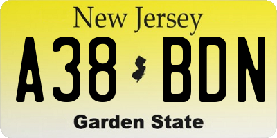 NJ license plate A38BDN