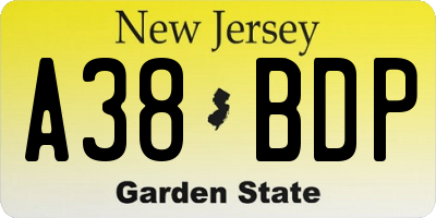 NJ license plate A38BDP
